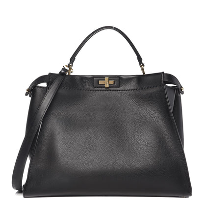 Fendi Vitello Seta Shiny Nappa Large Peekaboo Iconic Satchel Black 1 of 10