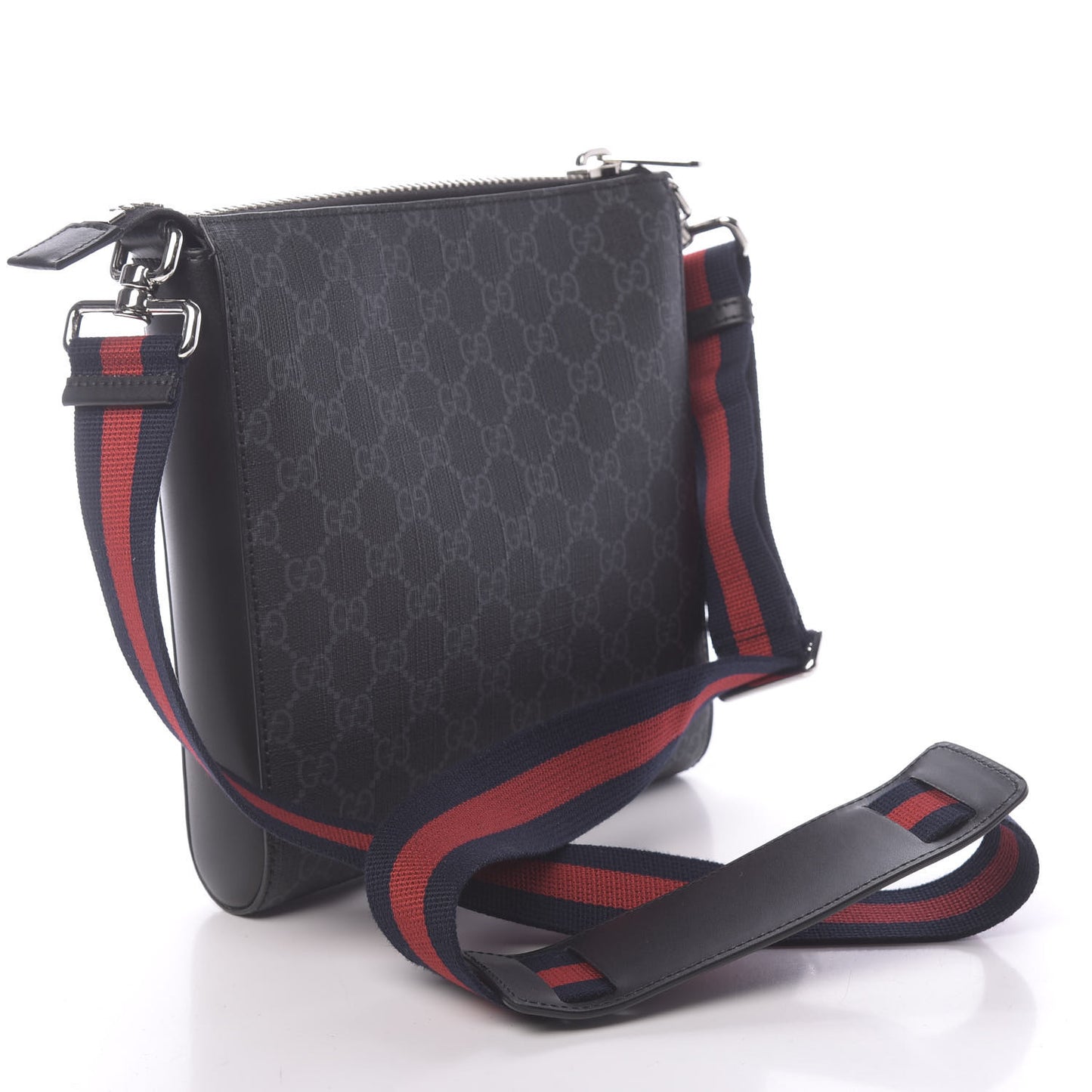 GG Supreme Monogram Web Small Flat Messenger Bag Black Grey