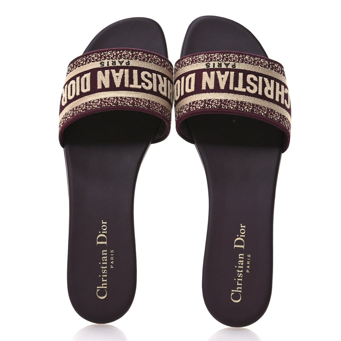 Canvas Embroidered Dway Mules Slide Sandals 40.5 Burgundy