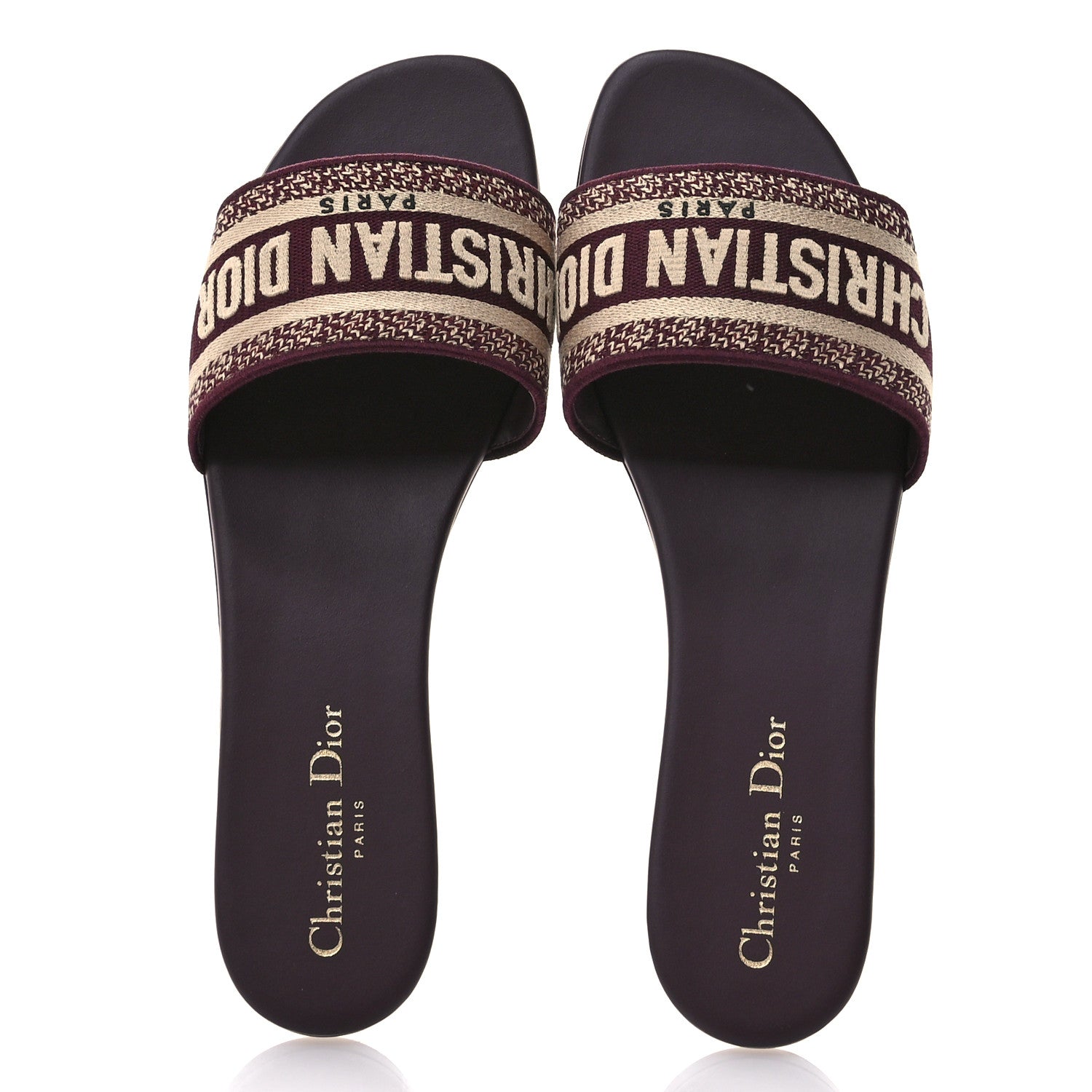 Christian Dior Canvas Embroidered Dway Mules Slide Sandals 40.5 Burgundy 2 of 9