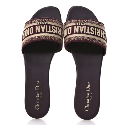 Christian Dior Canvas Embroidered Dway Mules Slide Sandals 40.5 Burgundy 2 of 9