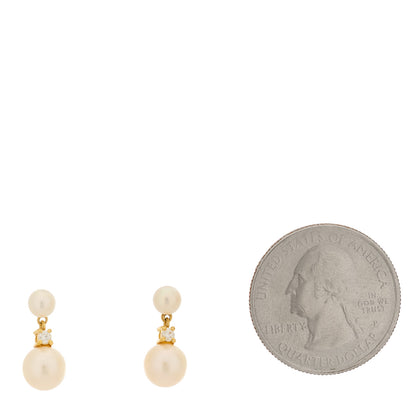 Mikimoto 18K Yellow Gold Diamond Pearl 4.5-7mm Drop Earrings 2 of 4