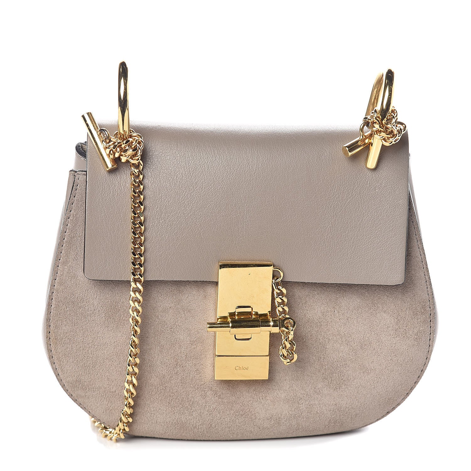 Chloe Suede Smooth Calfskin Mini Drew Shoulder Bag Motty Grey 1 of 8
