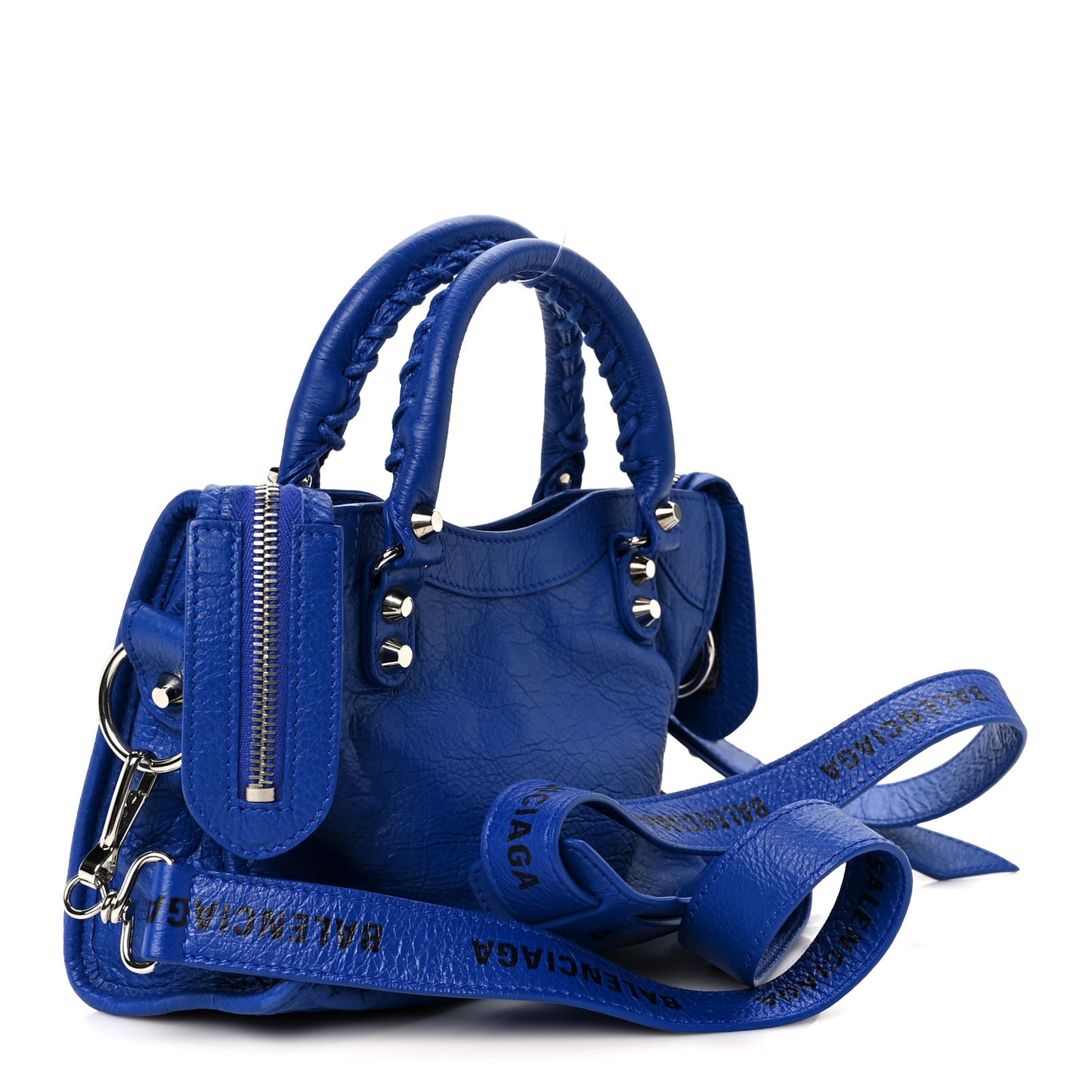 Agneau Classic Silver Hardware Mini City Logo Strap Bleu Electric Black