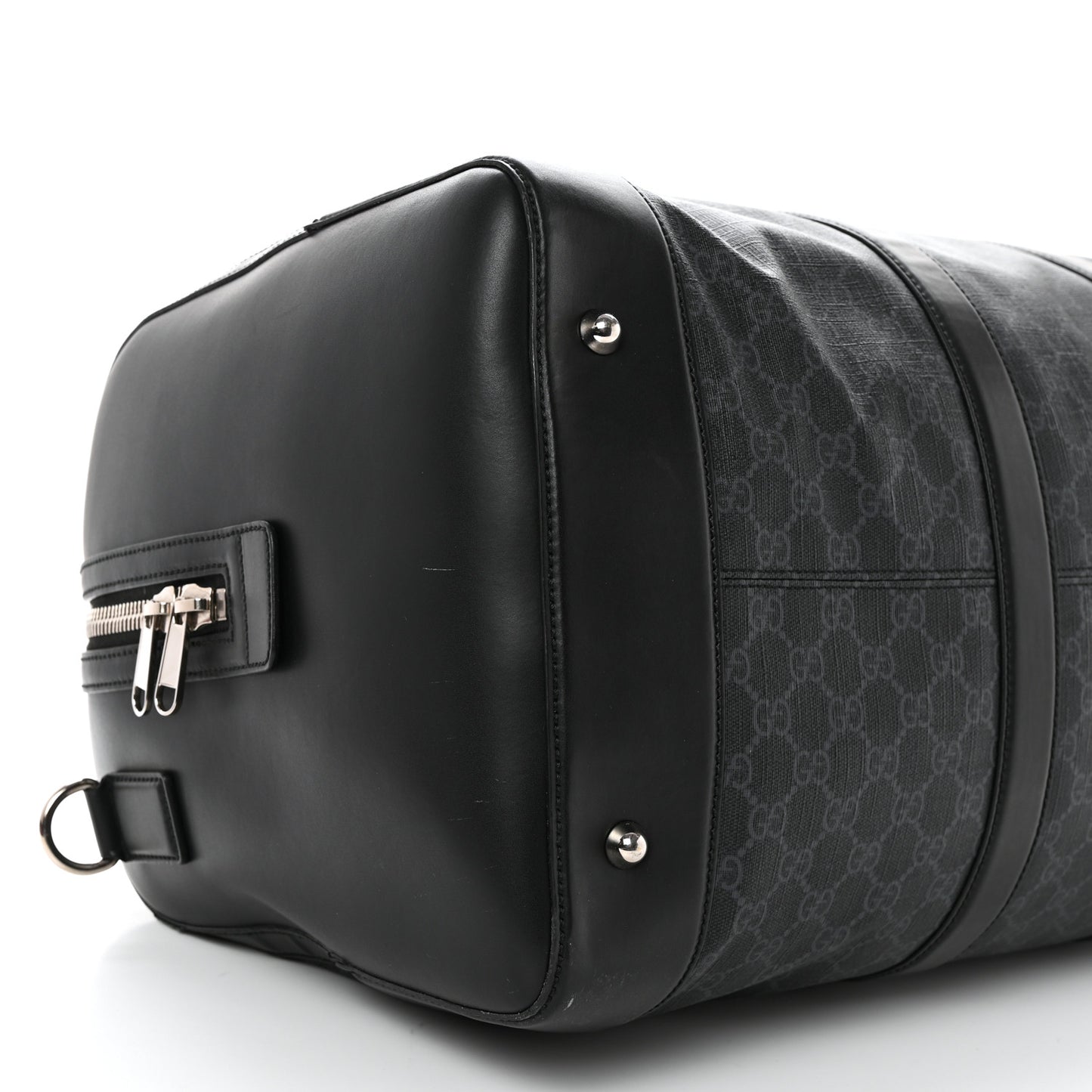 Soft GG Supreme Monogram Appia Calfskin Web Large Carry On Duffle Bag Black Grey