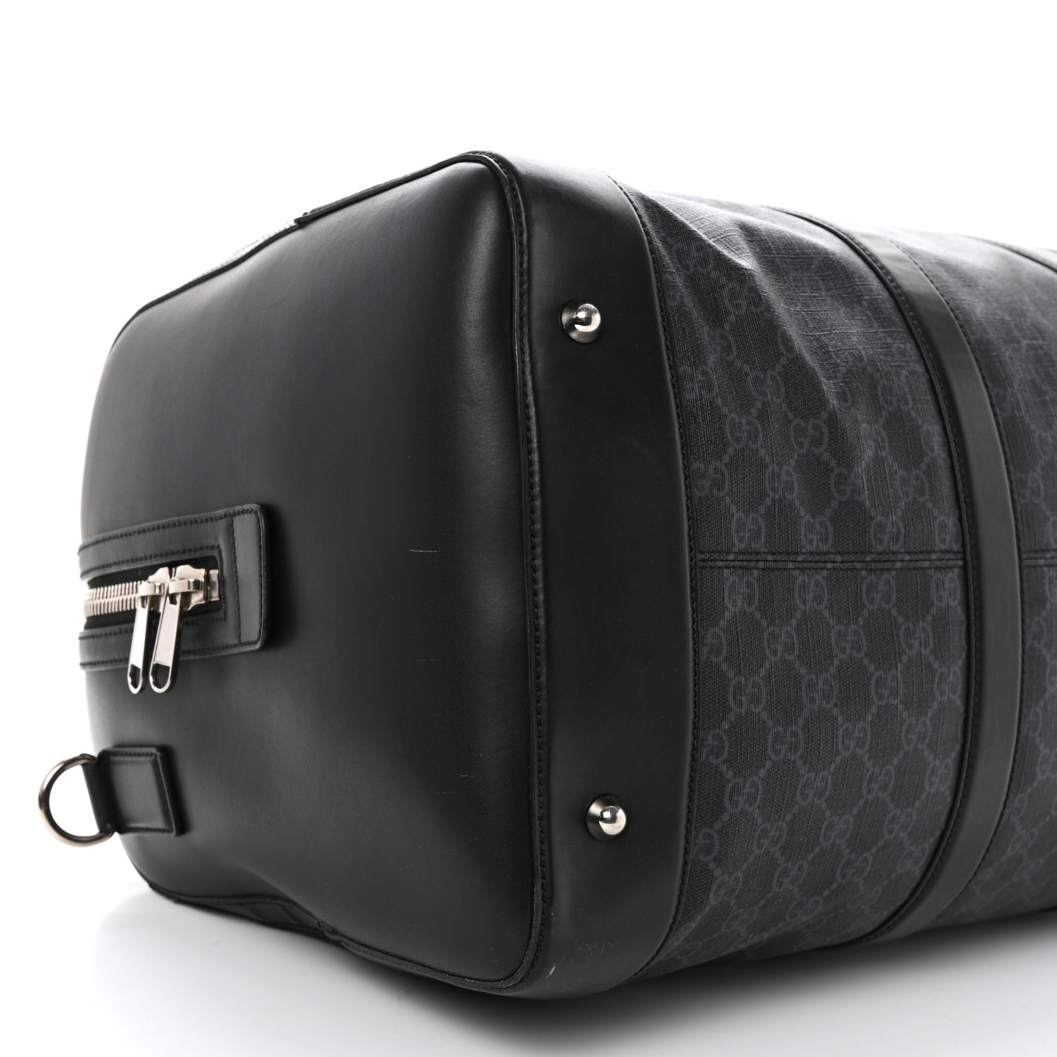 Gucci Soft GG Supreme Monogram Appia Calfskin Web Large Carry On Duffle Bag Black Grey 8 of 23