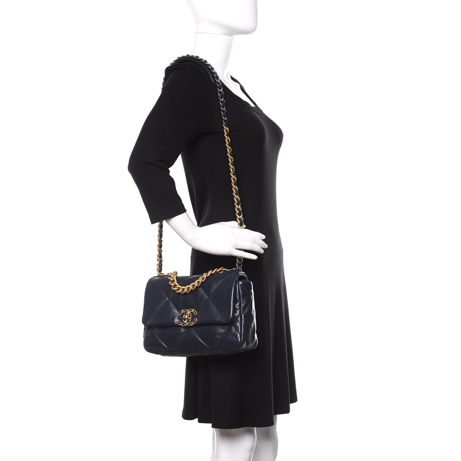 Chanel Goatskin Quilted Medium 19 Flap Navy Blue 2 of 11