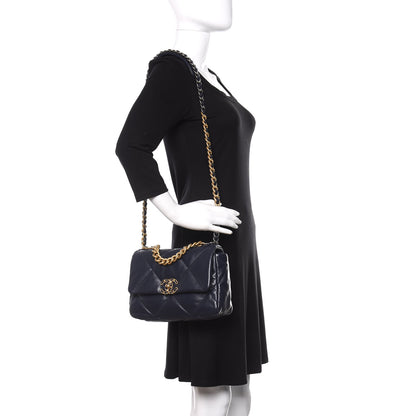 Chanel Goatskin Quilted Medium 19 Flap Navy Blue 2 of 11