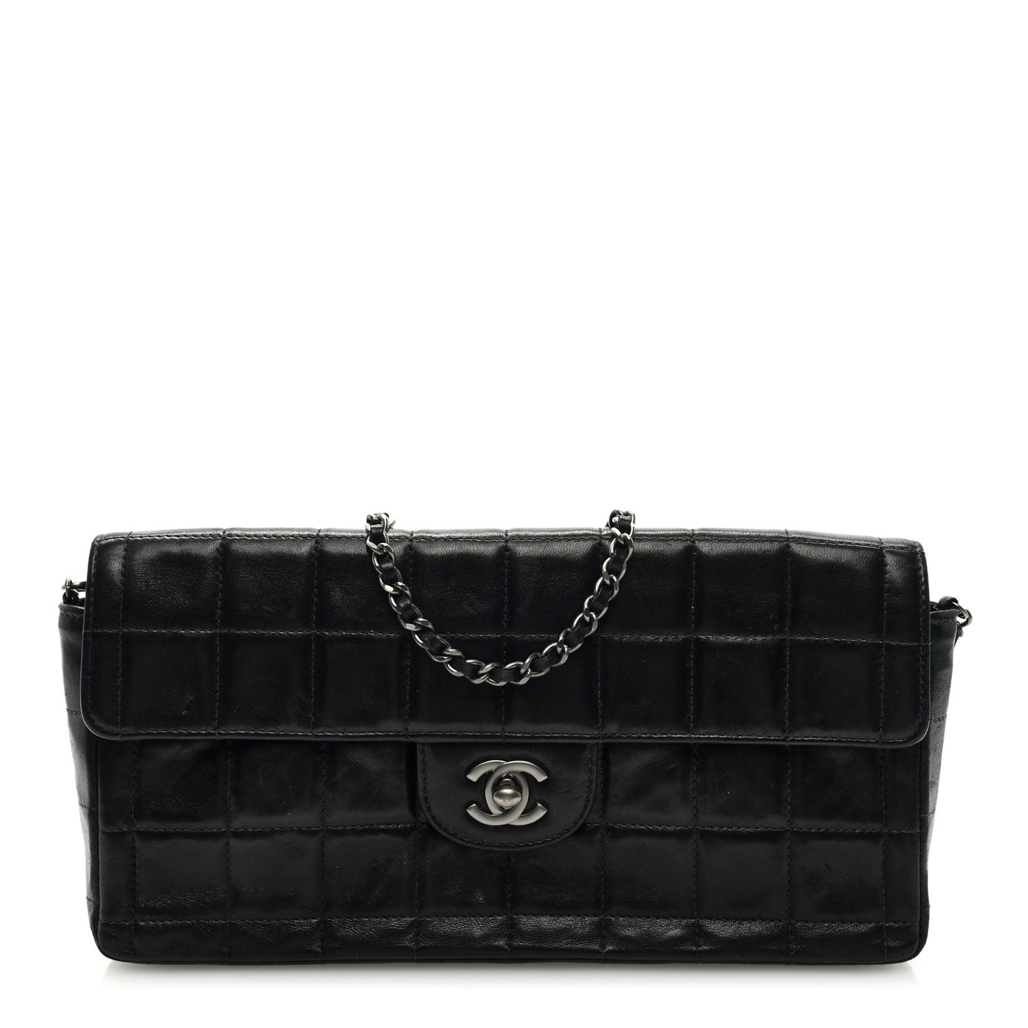 Lambskin East West Chocolate Bar Flap Black