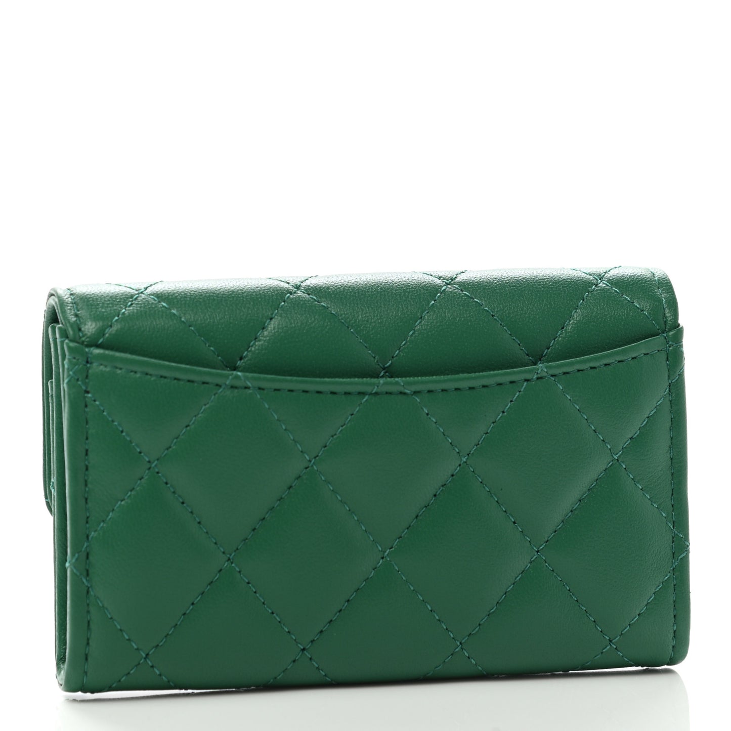 Lambskin Quilted Flap Card Holder Wallet Green