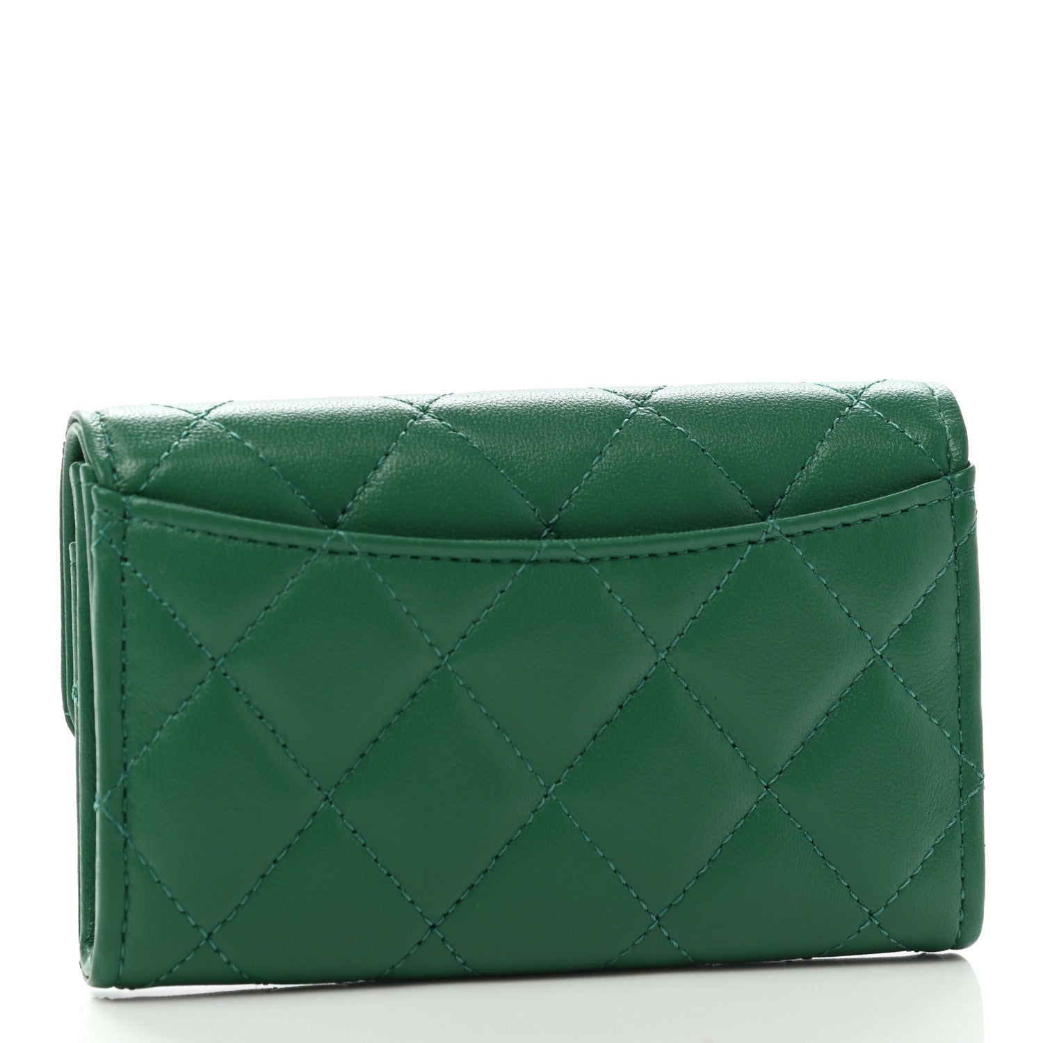 Chanel Lambskin Quilted Flap Card Holder Wallet Green 3 of 8