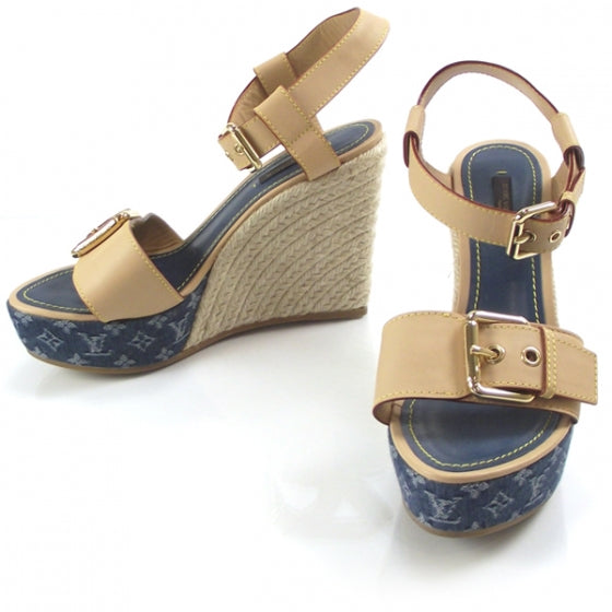 Louis Vuitton Denim Wedge Heels 38 Blue 1 of 8