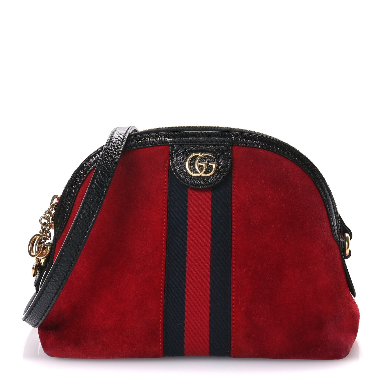 Suede Patent Web GG Small Ophidia Dome Shoulder Bag Hibiscus Red
