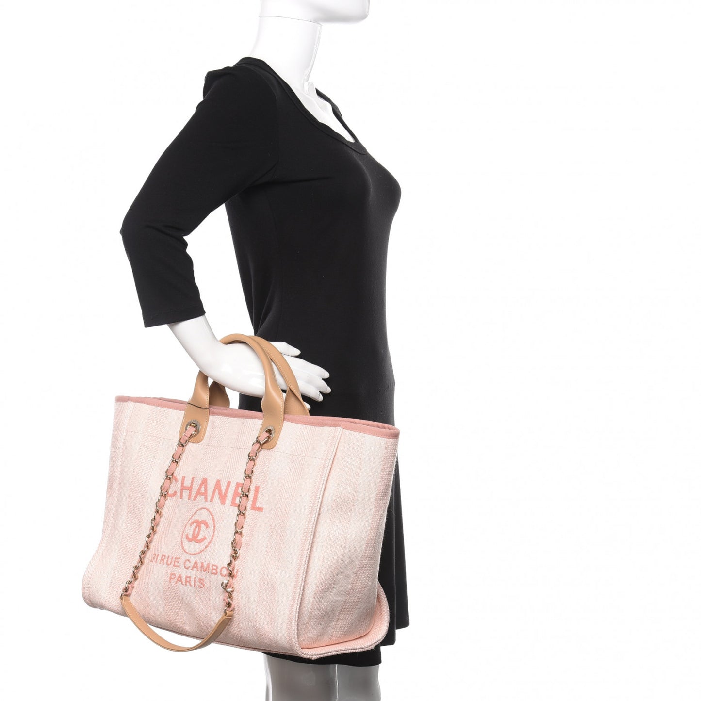 Straw Raffia Calfskin Striped Medium Deauville Tote Light Pink