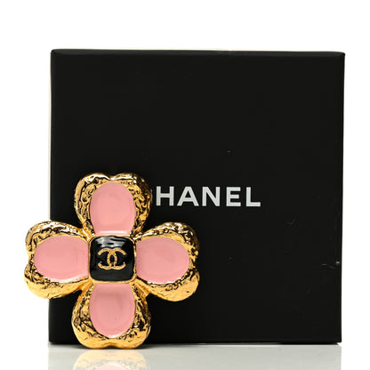 Chanel Resin Metal Glass CC Clover Brooch Gold Black Pink 5 of 5