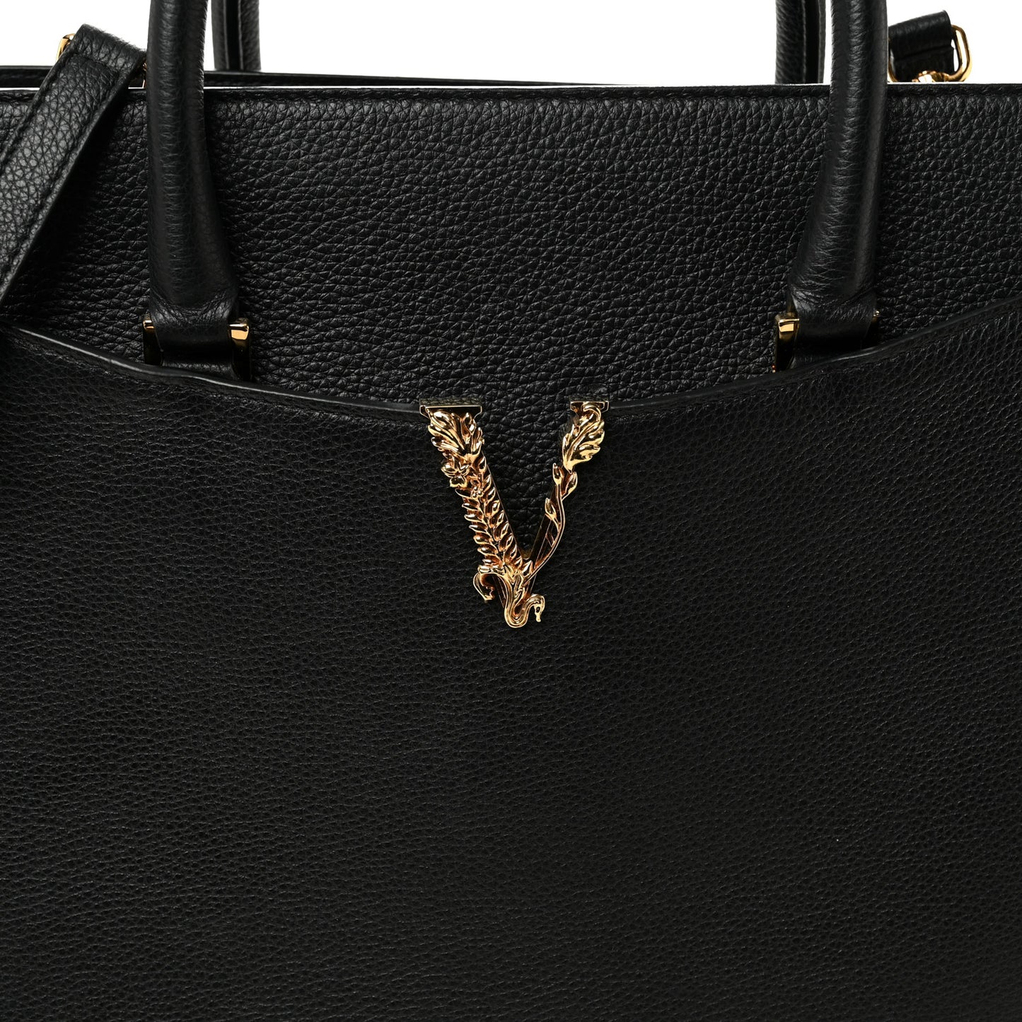 Grainy Calfskin Large Virtus Top Handle Tote Black