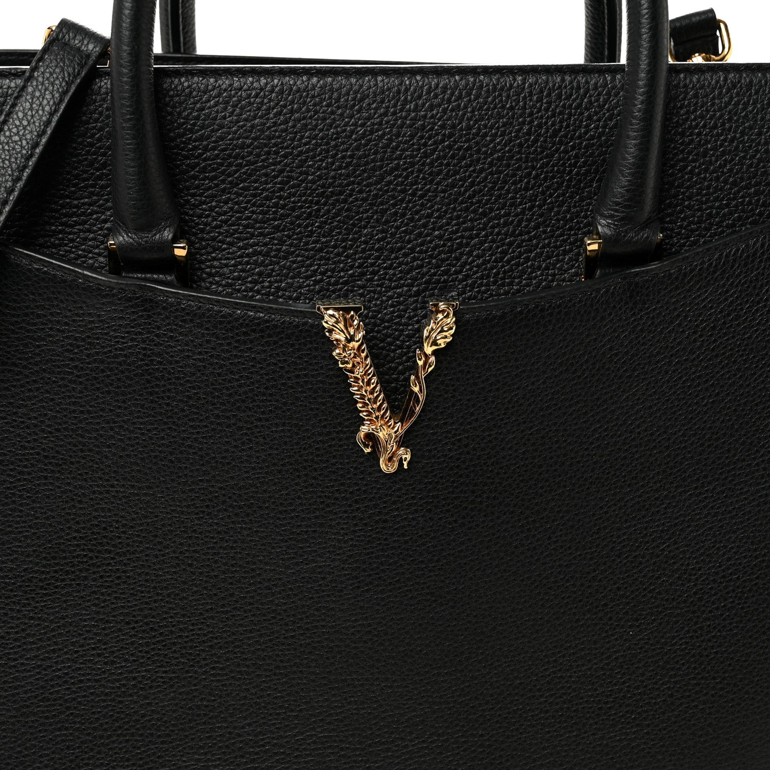 Versace Grainy Calfskin Large Virtus Top Handle Tote Black 7 of 9