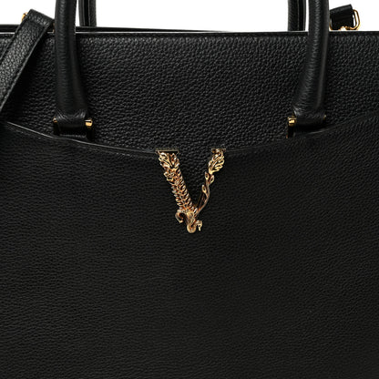 Versace Grainy Calfskin Large Virtus Top Handle Tote Black 7 of 9