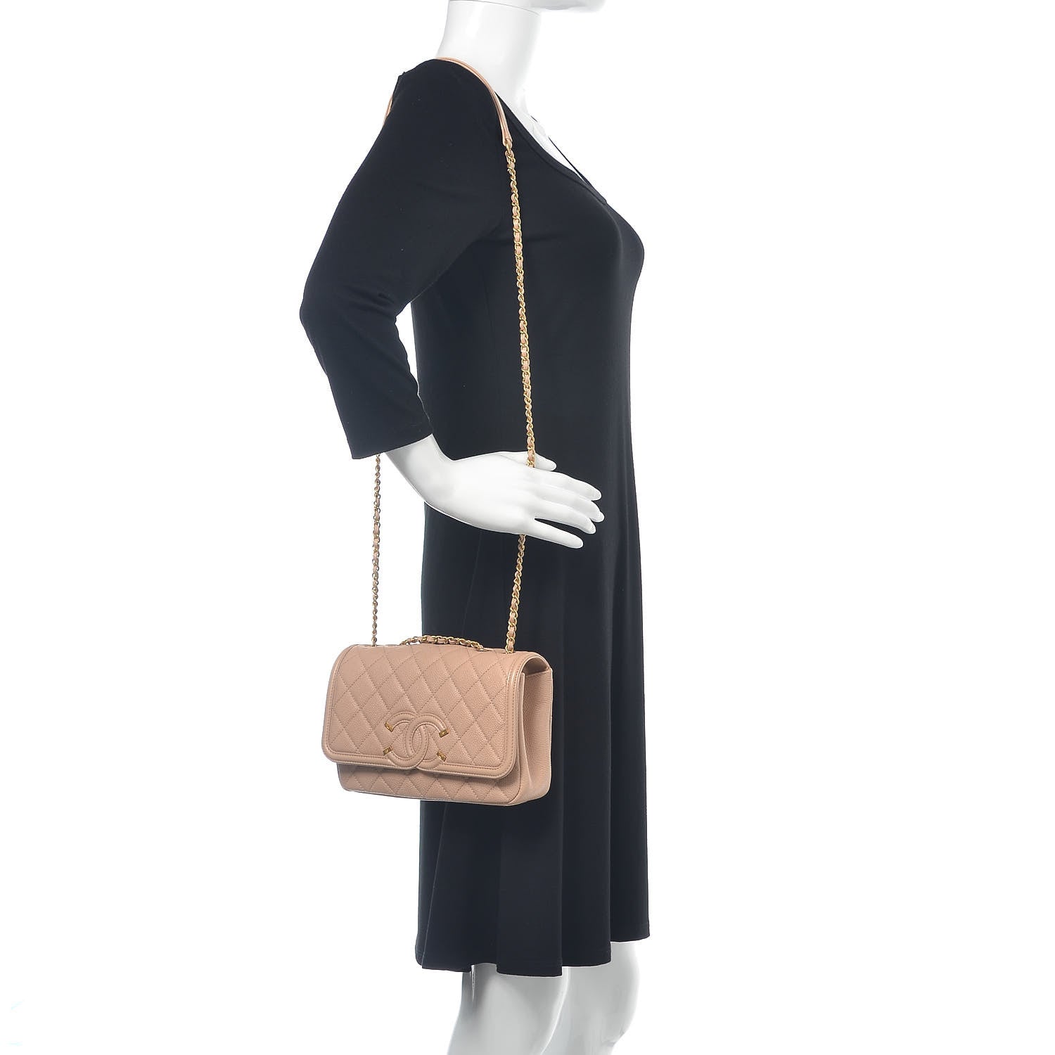 Chanel Caviar Quilted Small CC Filigree Flap Beige 2 of 10