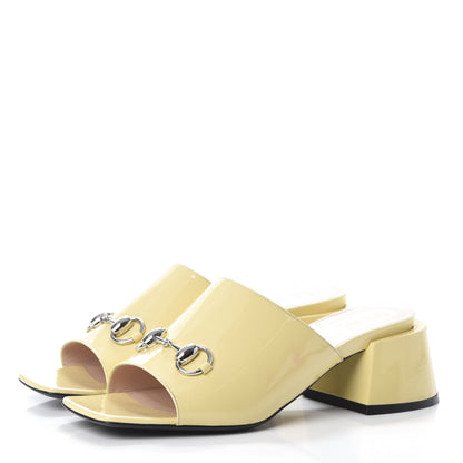 Gucci Patent Lexi Horsebit Mid-Heel Slide Sandals 40 Burro 3 of 7