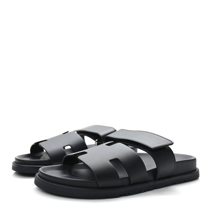 Hermes Calfskin Womens Chypre Sandals 39.5 Black 3 of 9