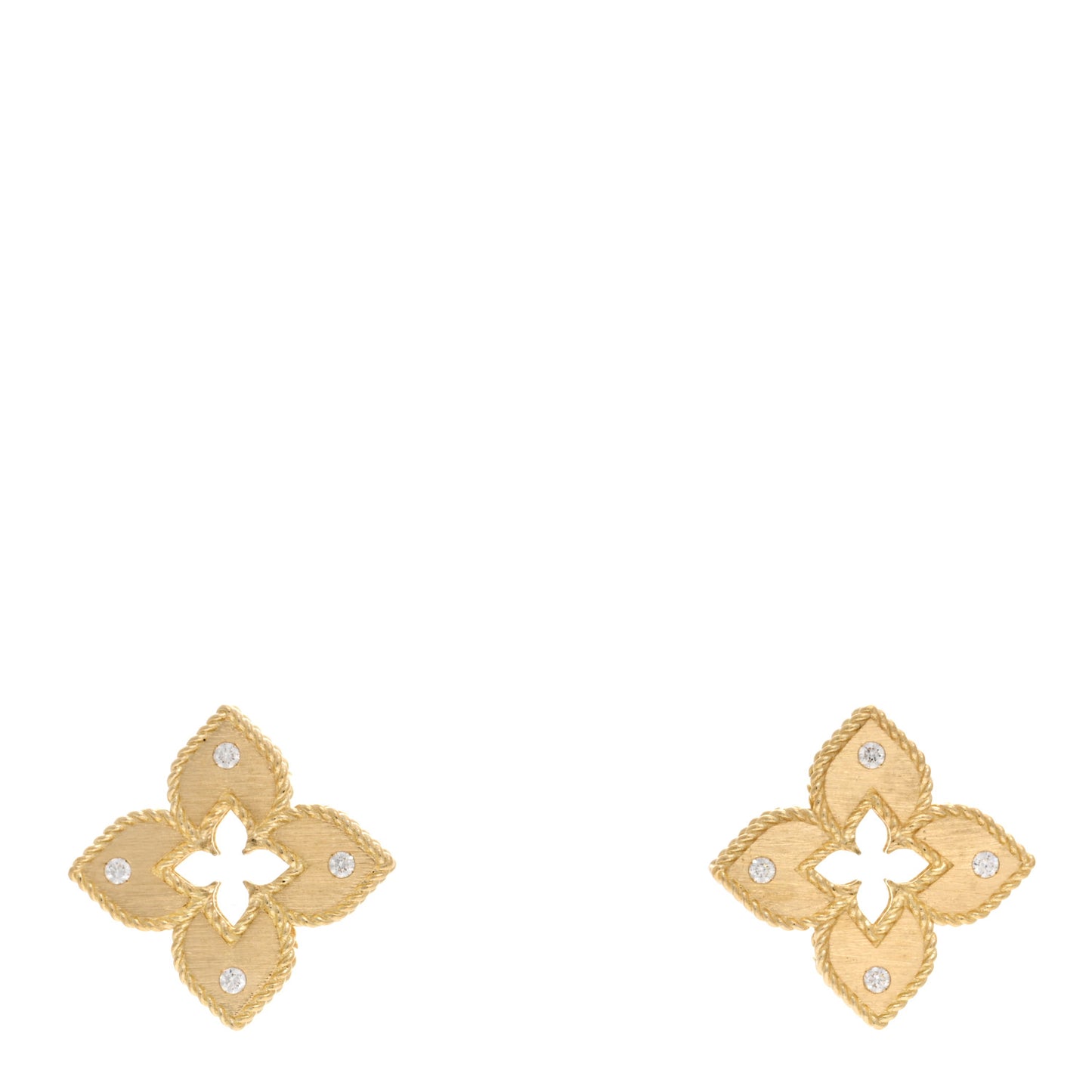 18K Yellow Gold Diamond Venetian Princess Open Flower Stud Earrings