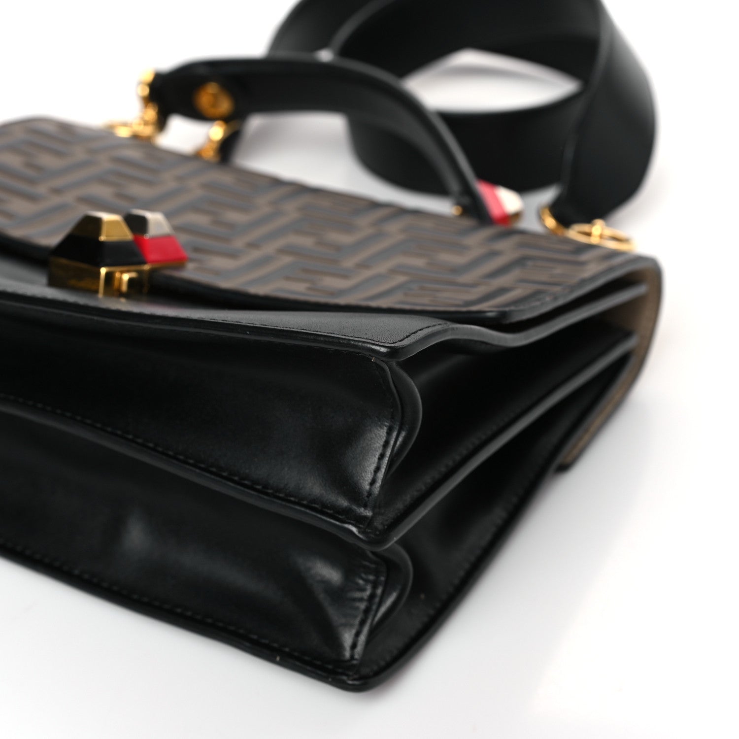 Fendi Vitello Liberty Bi-Color FF 1974 Embossed Kan I Shoulder Bag Black Maya 9 of 10