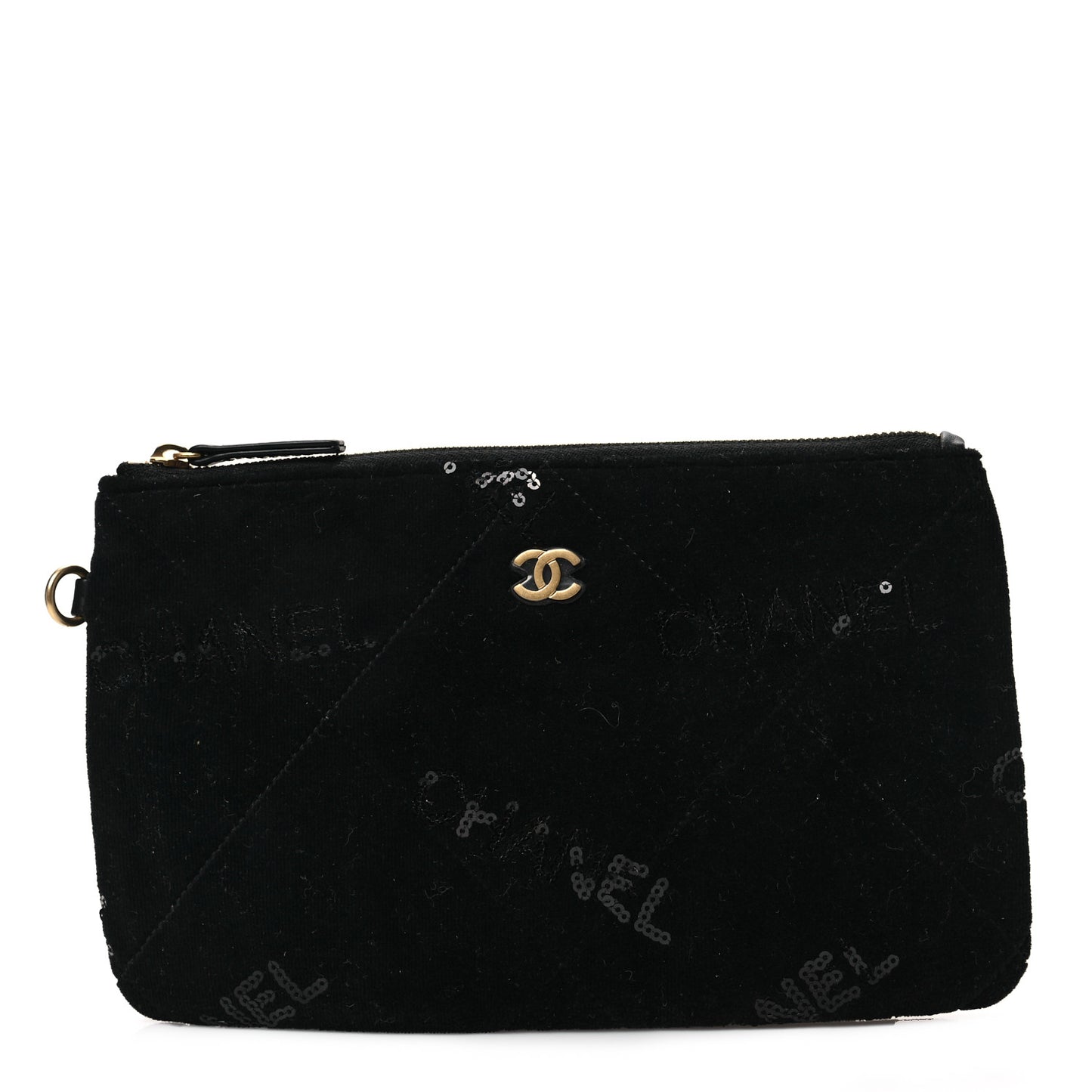 Velvet Sequin Quilted Chanel 22 Removable Pouch Black