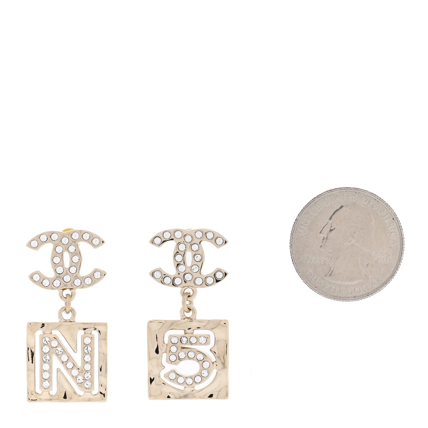 Chanel Crystal CC No 5 Drop Earrings Gold 6 of 10