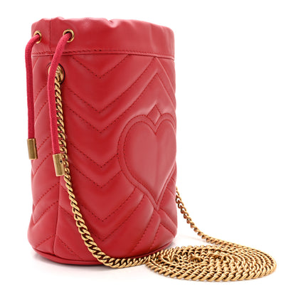 Gucci Calfskin Matelasse Mini GG Marmont 2.0 Bucket Bag Hibiscus Red 3 of 10