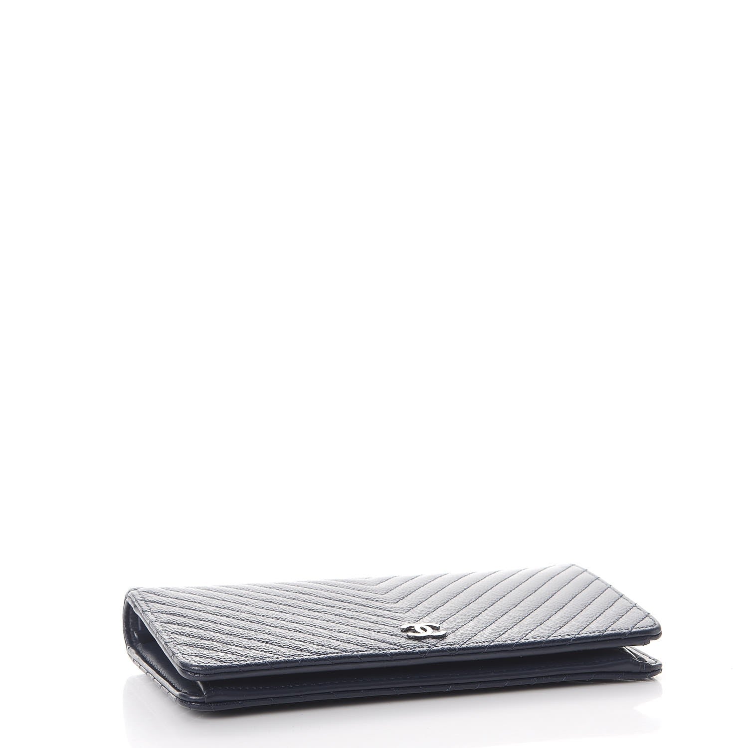 Chanel Caviar Chevron Quilted Yen Wallet Navy 4 of 8