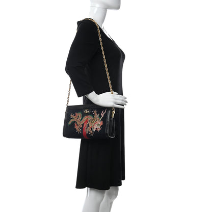 Gucci Suede Patent Web Dragon Embroidered Small Ophidia Chain Shoulder Bag Blue Black 2 of 10