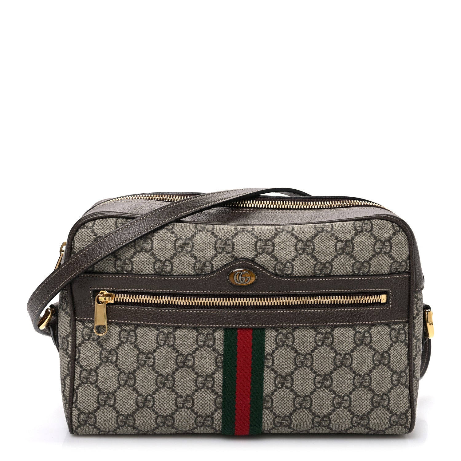 Gucci GG Supreme Monogram Web Small Ophidia Shoulder Bag Brown 1 of 10