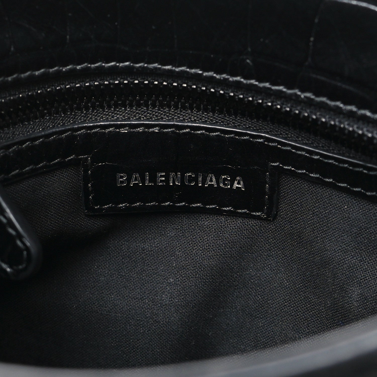 Balenciaga Semi Shiny Calfskin Crocodile Embossed Monochrome Neo Cagole Handbag XS Black 7 of 10