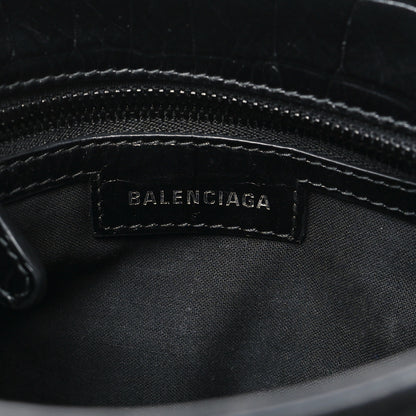 Balenciaga Semi Shiny Calfskin Crocodile Embossed Monochrome Neo Cagole Handbag XS Black 7 of 10