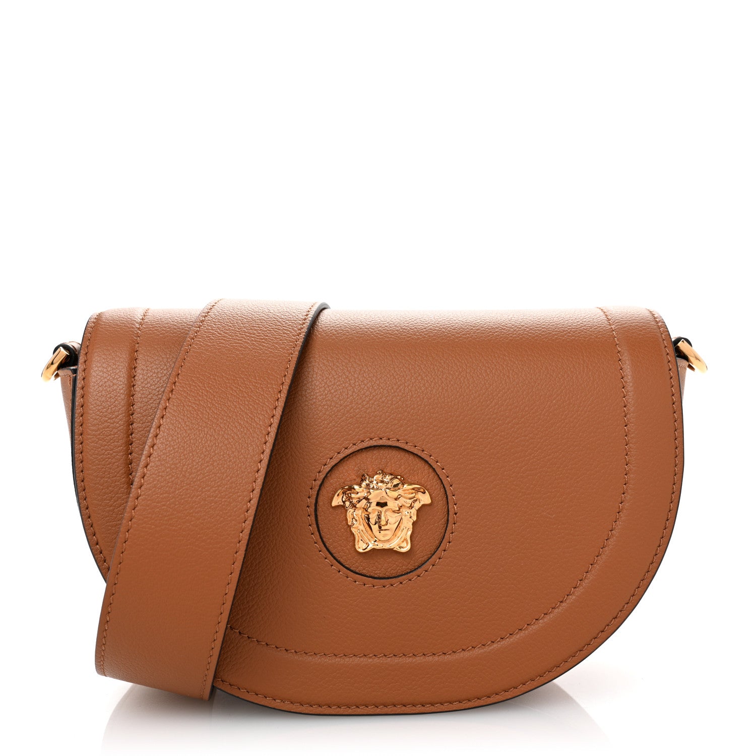 Versace Grained Calfskin La Medusa Small Shoulder Bag Brown 1 of 9