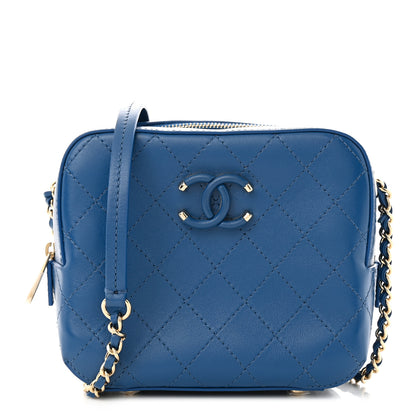 Chanel Calfskin Stitched Enamel CC Camera Case Bag Blue 1 of 10