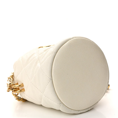 Chanel Caviar Quilted Coco First Bucket Clutch With Chain White 4 of 10