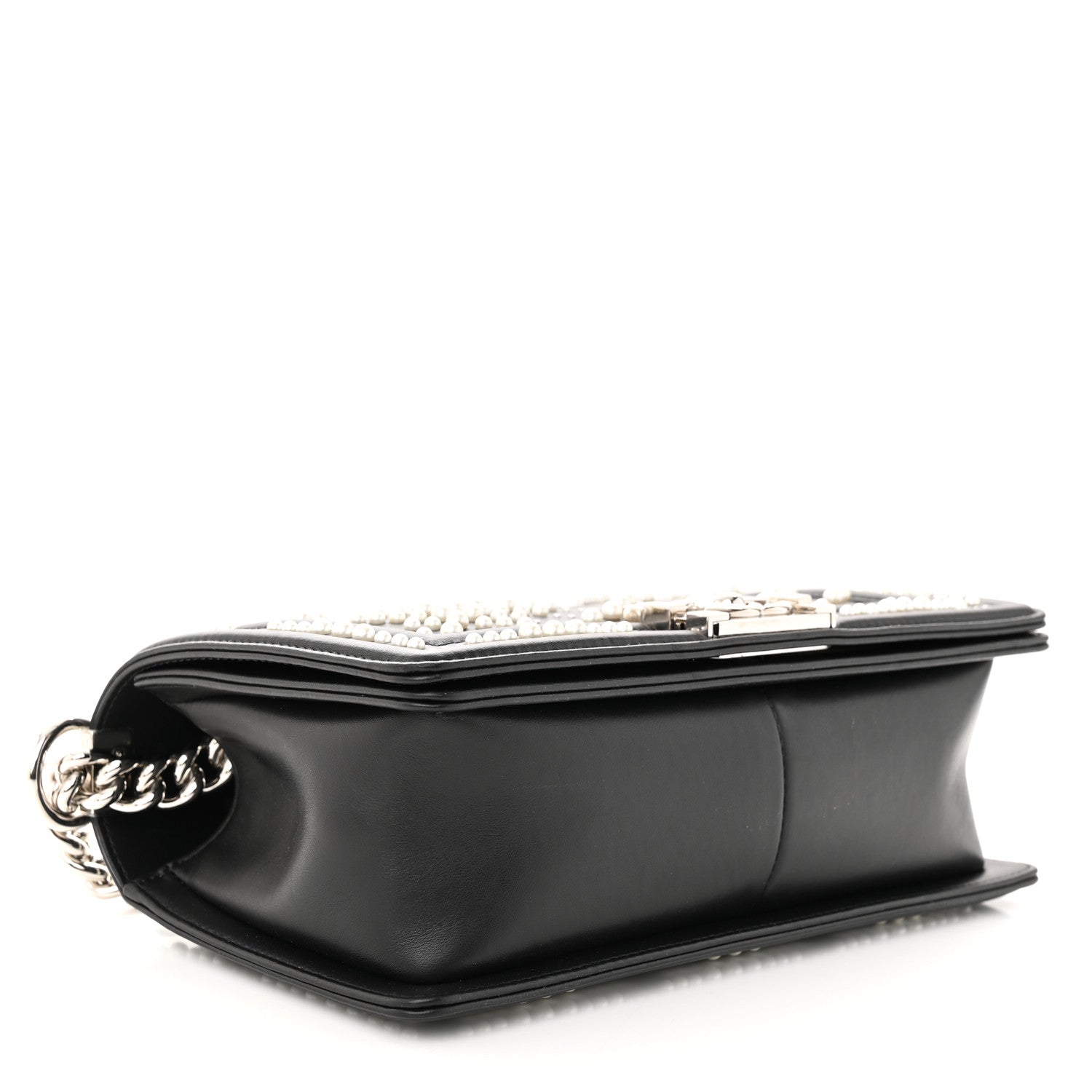 Chanel Calfskin Pearl Chevron Medium Boy Flap Black 4 of 10