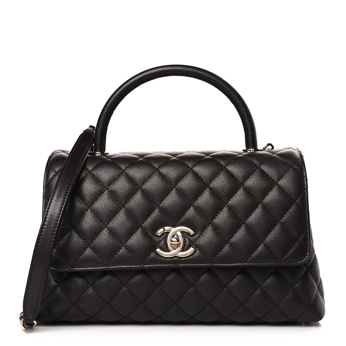 Caviar Quilted Small Coco Handle Flap Dark Brown