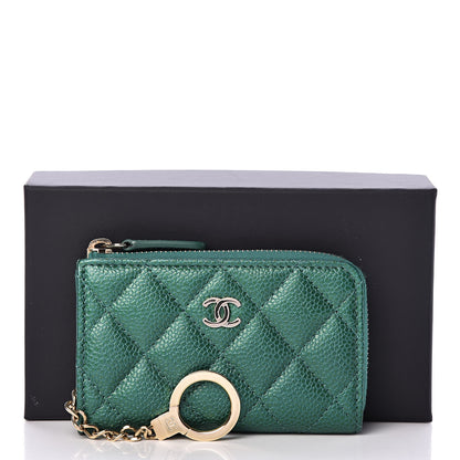 Chanel Metallic Caviar Quilted Key Holder Case Green 8 of 8