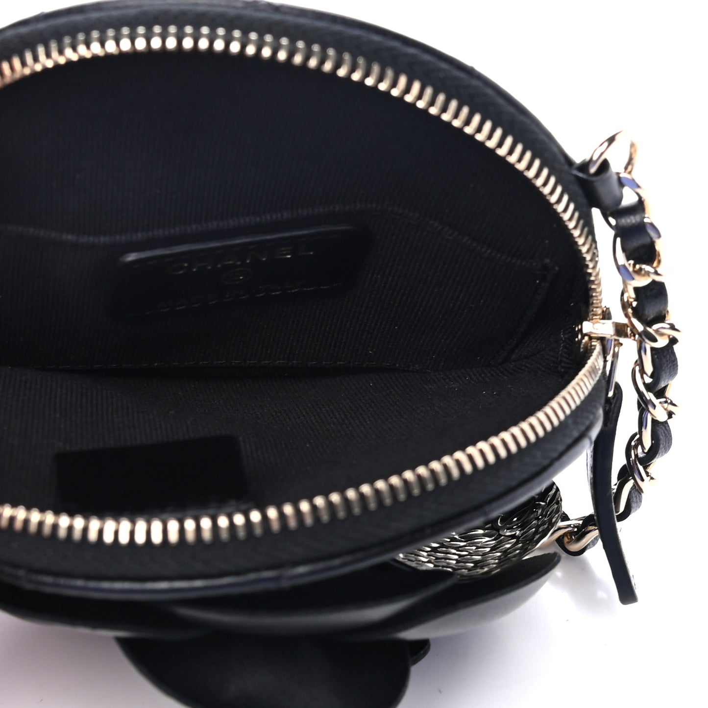 Lambskin Mini Camellia Bouquet Clutch With Chain Black