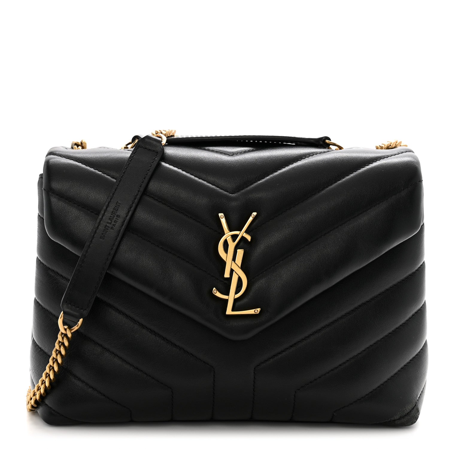 Saint Laurent Calfskin Y Quilted Monogram Small Loulou Chain Satchel Black 1 of 13