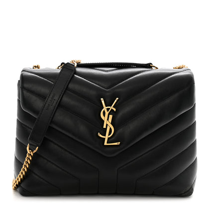 Saint Laurent Calfskin Y Quilted Monogram Small Loulou Chain Satchel Black 1 of 13