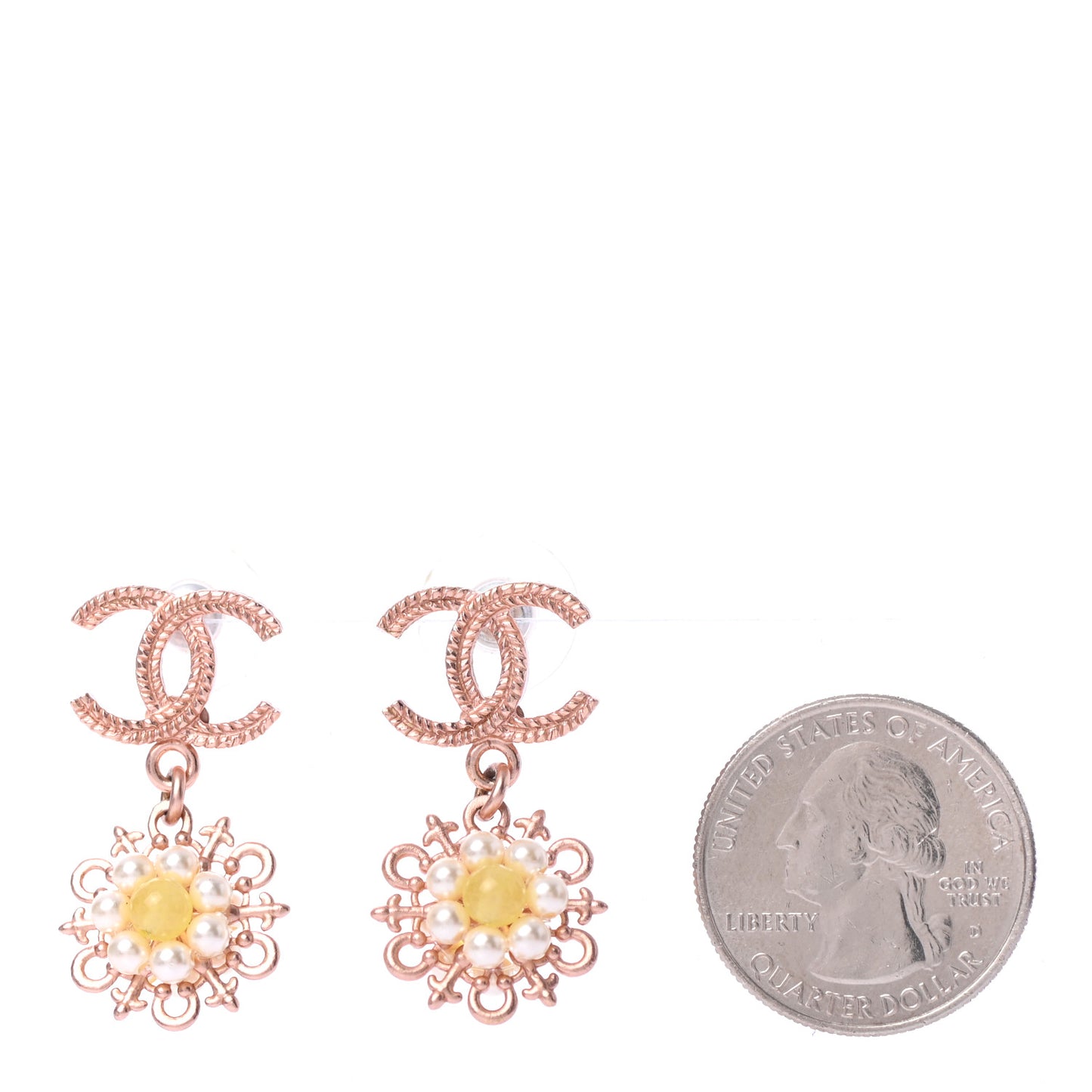 Pearl Resin CC Flower Drop Earrings Yellow Gold