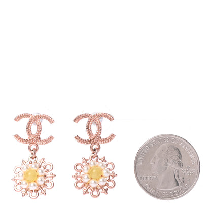 Chanel Pearl Resin CC Flower Drop Earrings Yellow Gold 2 of 4