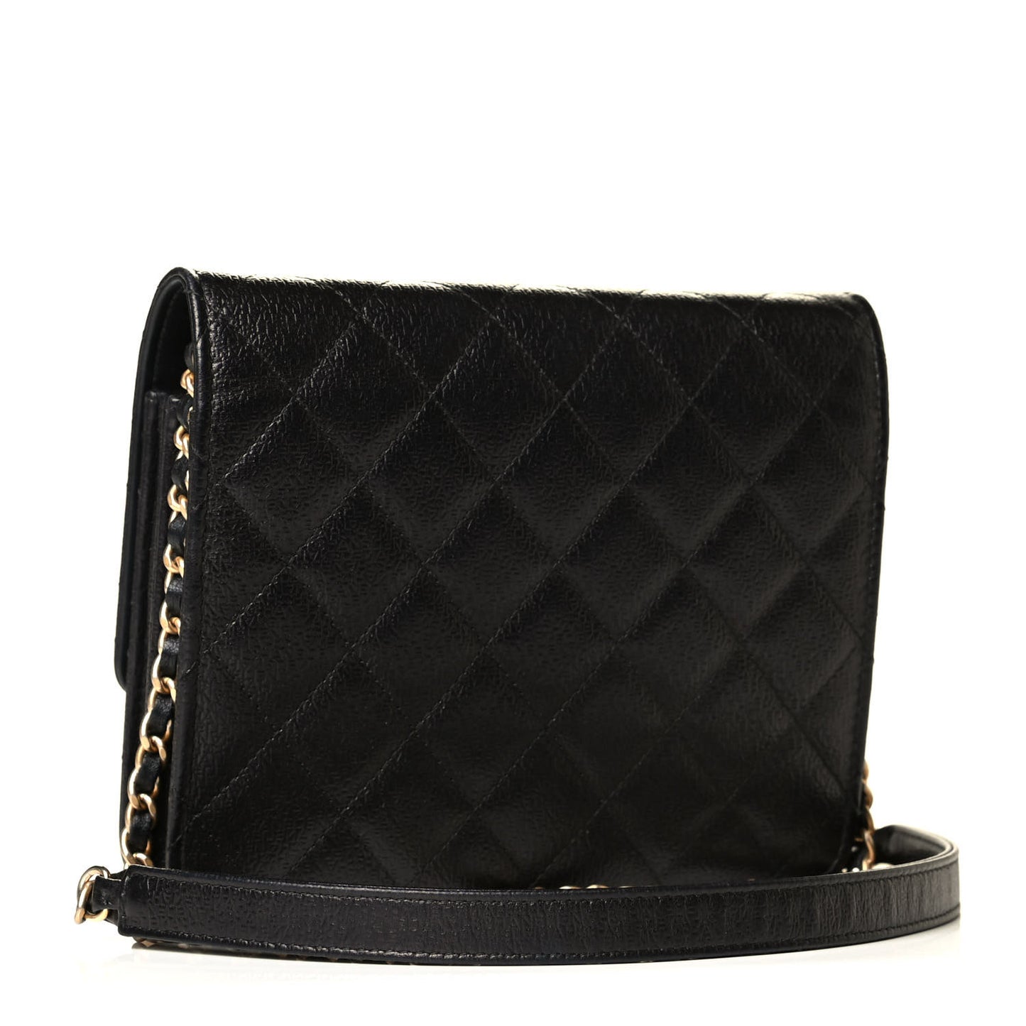 Letter Calfskin Embossed Quilted Square Wallet On Chain WOC Black