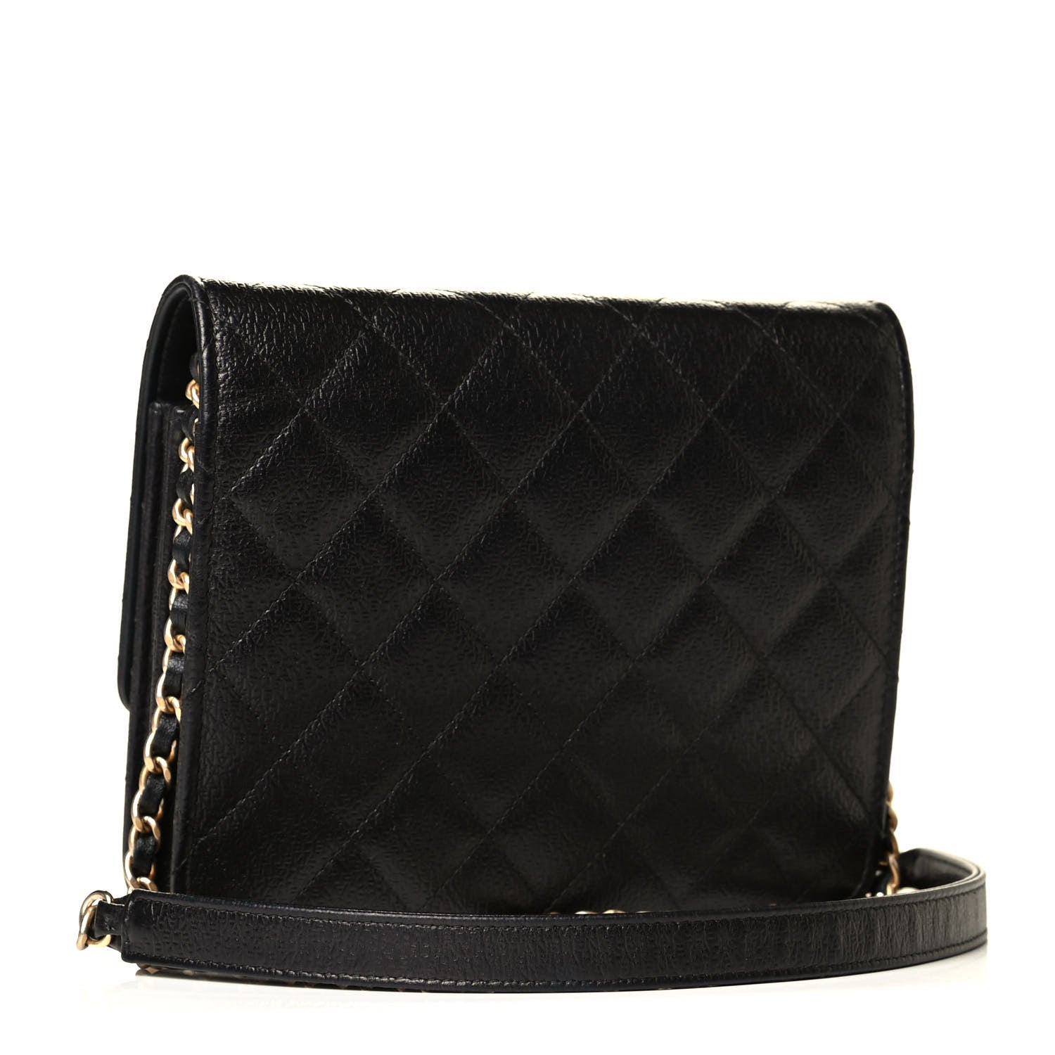 Chanel Letter Calfskin Embossed Quilted Square Wallet On Chain WOC Black 2 of 5