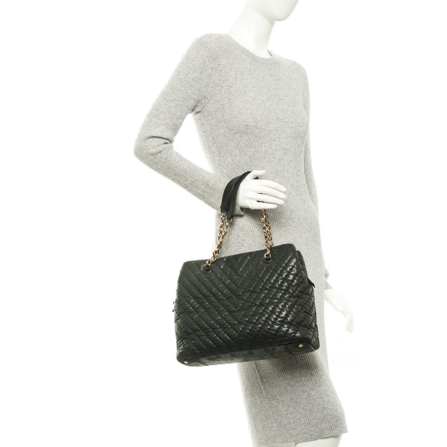 Chanel Iridescent Calfskin Surpique Chevron Tote Black 2 of 7