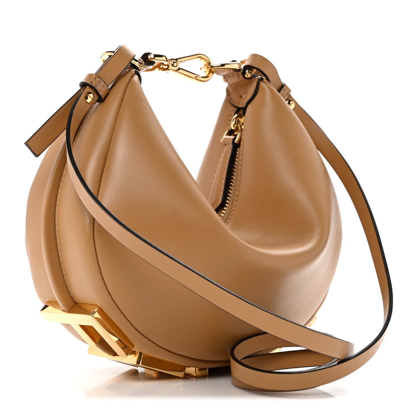 Vitello Grace Matte Mini Fendigraphy Hobo Bag Miele Scuro